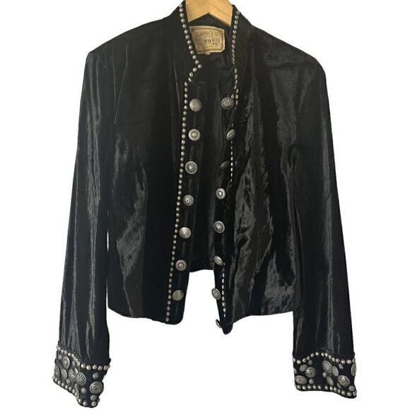 Rare Double D Ranch Silver Studded Black Velvet Jacket M Vintage Western Boho - Picture 2 of 15